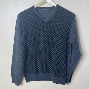 Daniele Blasi Sweater Mens Medium Gray V-neck Wool Pullover Diamond Print Italy